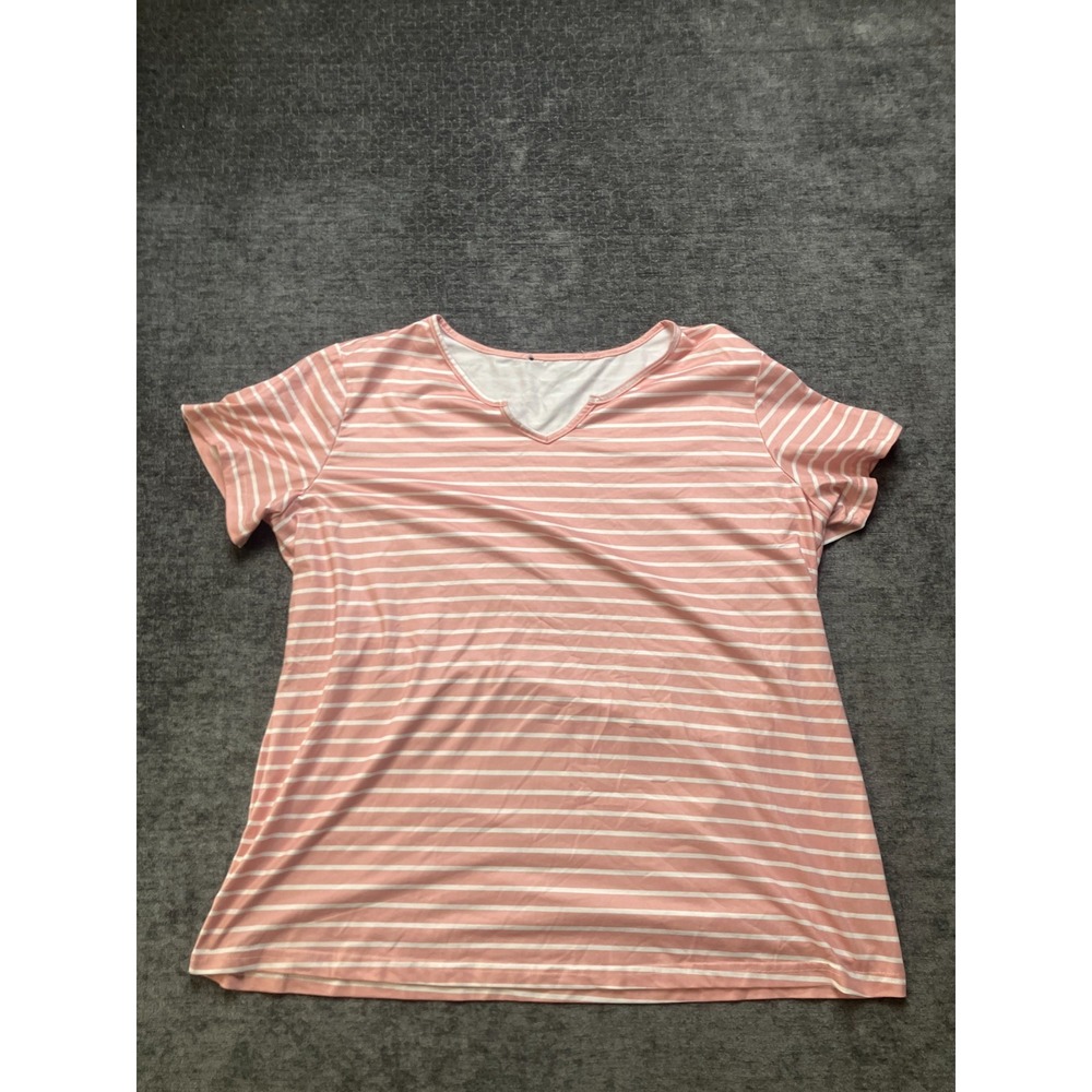 Ekouaer Pajama Set Womens XL Pink White Striped Stretch Short Sleeve Split Neck